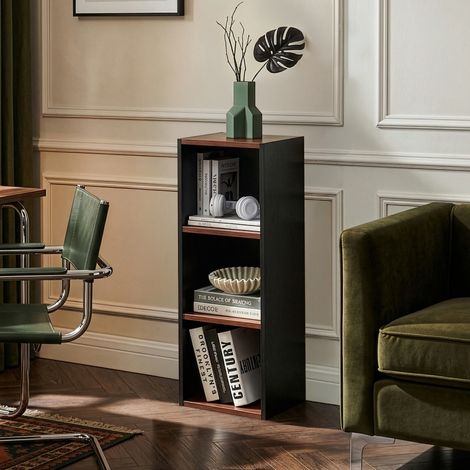 Scaffale da Terra Trond Libreria a 3 Scomparti Aperti 80 x 30 x 23 cm - Nero/Effetto Noce [en.casa] (1/5)