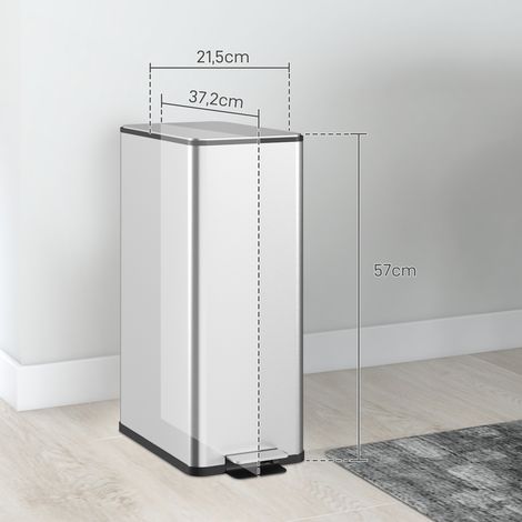 Poubelle de 20 L, couvercle à fermeture douce, compartiment désodorisant, anti-traces de doigts, acier inoxydable, argent (1/5)