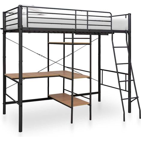 Estructura de litera con mesa de metal gris 90x200 cm (1/5)
