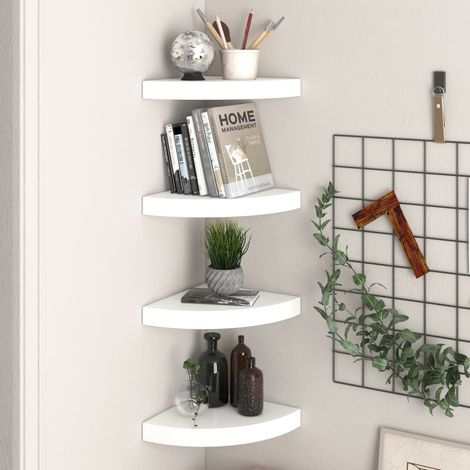 Étagères d'angle flottantes 4 pièces-Étagère murale-Étagère Suspendue Blanc brillant 25 x 25 x 3,8 cm MDF 943094 (1/5)