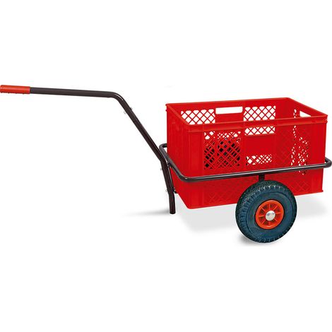 BRB Handwagen mit Kunststoffkorb H 320 mm, LxBxH 1250x640x660 mm, Tragkraft 200 kg (rot)