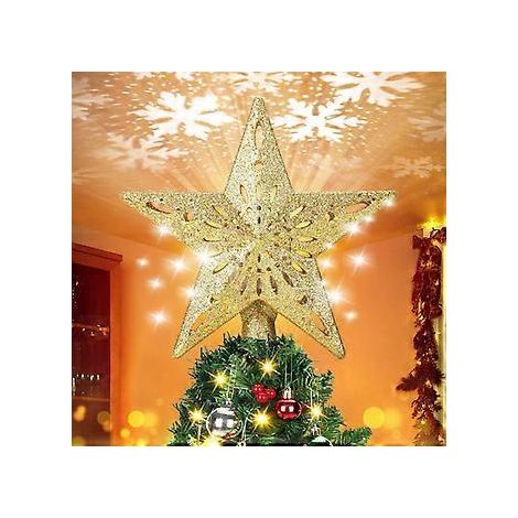 SZTXJ Weihnachtsbaumspitze Stern LED mit Schneeflocken Projektorlicht Baumspitzenprojektor Weihnachtsreplik (Gold)
