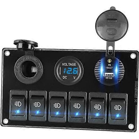 Prises multiples 6 positions voltmètre auto bouton marche/arrêt interrupteur à bascule (1/4)