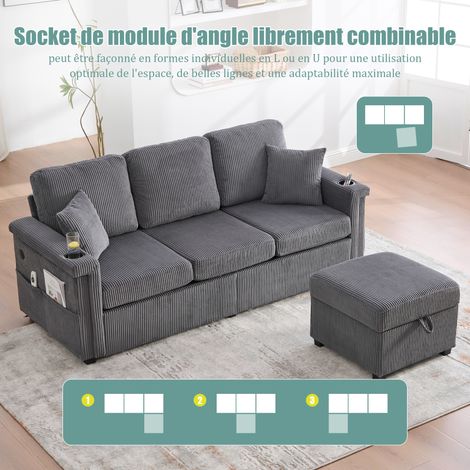Canapé avec un coffre à rangement et une fonction de couchage. Canapé pratique, doté d’un espace de stockage. Couleur beige. (1/5)