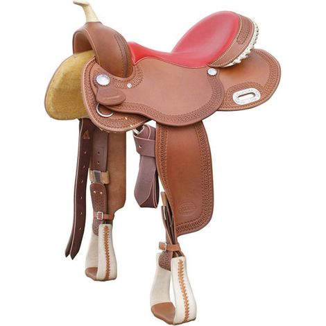 16", Cognac: Sella western modello Barrel Color con seggio rosso in pelle 5020