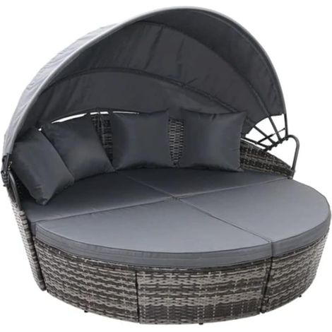 Rattan Outdoor Garden Bali Day Bed Patio Sun Lounge in Grey (1/5)
