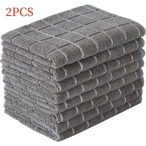 Torchons de Cuisine - Microfibre - Absorbants - 35x35 cm - Gris - Lot de 2 (1/4)