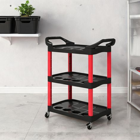 Servante d'atelier 3 étagères noir et rouge capacité 91 kg (1/5)