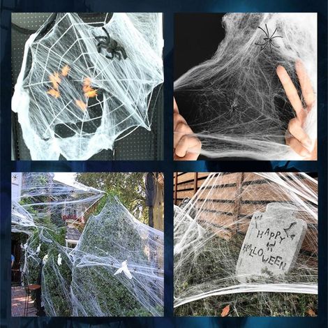 Im Dunkeln leuchtende Spinnennetze aus Baumwolle für Halloween, Dekorationen für drinnen und draußen, für Hauspartys und Spukhäuser (1/5)
