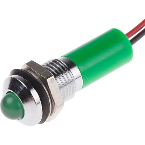 Voyant LED lumineux  Vert RS PRO, dia. 8mm, 12V c.c., IP67 ( Prix pour 1 )
