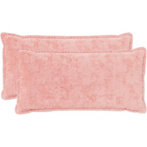 Cushion Cover 2 pcs HOUTEN Pink 40 x 80 cm Faux Rabbit Fur vidaXL