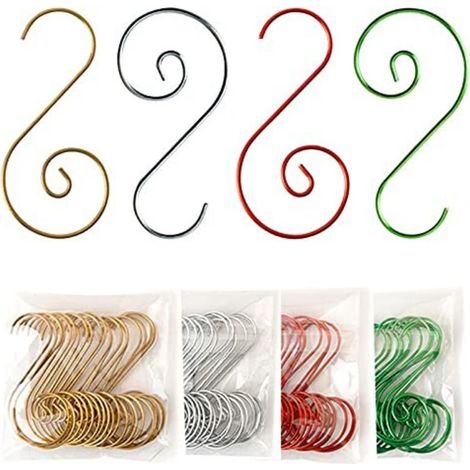 Weihnachtsdekorations-S-Haken – Packung mit 200 Stück aus Edelstahl, festliche Farben (rot, gelb, silber, grün)