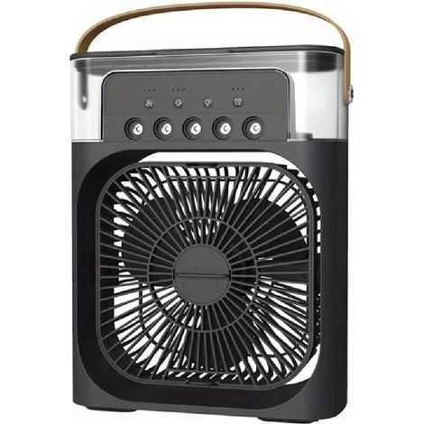Mini Portable Fan with Spray Heads, Small Portable Air Conditioner, Humidifier, Black or White, Corded, CM, FESPU (1/5)