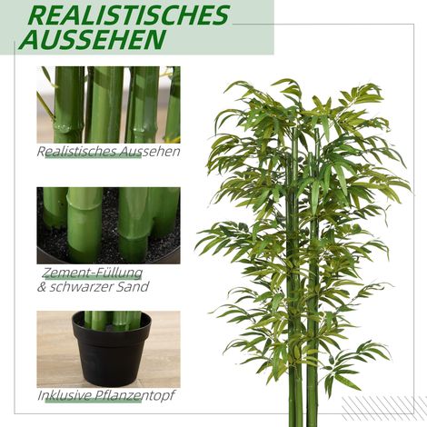 Bambou synthétique réaliste, avec cache-pot, pour décoration d'intérieur, 180 cm, vert et noir (1/4)