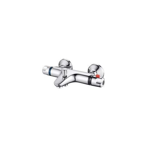 Mitigeur/Robinet Douche Thermostatique en Laiton, avec Bouton de Sécurité à , Robinet pour Baignoire avec 2 Sorties D'eau, Chromé (1/5)