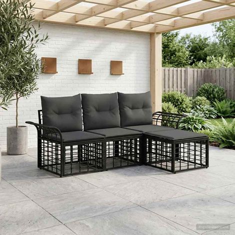 vidaXL  Outdoor Sofa Set  4 pcs Black and Dark Grey Poly Rattan
