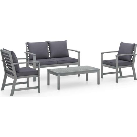 Salon de jardin 4 pcs Ensemble Table et Chaise de Jardin - avec coussins Bois d'acacia solide BV912948 - BonneVie (1/5)
