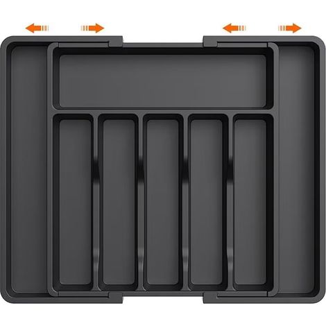 Range Couverts pour Tiroir, Range Couvert Avec 7 Compartiments, Rangement Couverts Tiroir Cuisine 37 28 Cm, pour Rangement de Vaisselle de Cuisine, Rangement à Tiroirs, Noir (1/5)