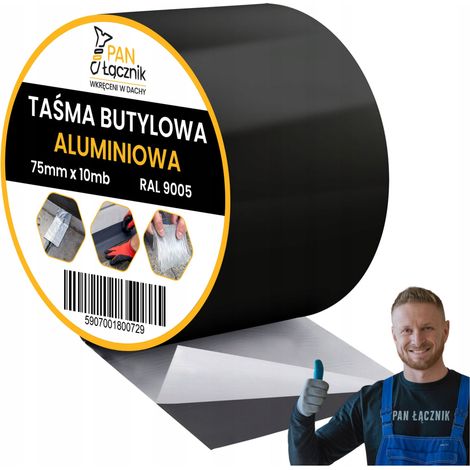 Bande Butyle De Toiture Aluminium, 75 mm x 10 m, Noir RAL9005, Ruban D'Etancheite