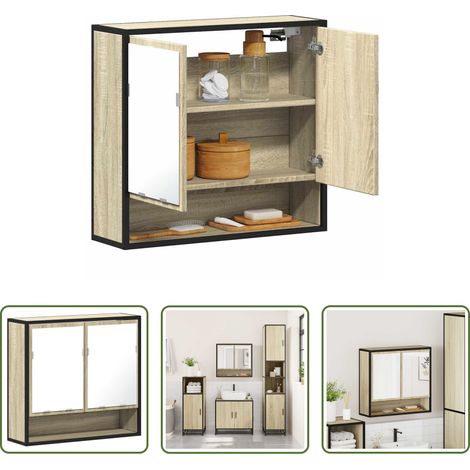 vidaXL Holzwerkstoff - Badezimmer-Spiegelschrank Sonoma-Eiche 65 x 20 x 60 cm Holzwerkstoff (1/5)