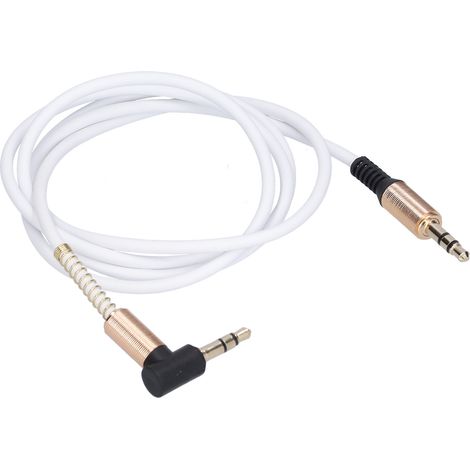 Câble audio voiture 3.5mm coudé blanc 1m pour autoradio et casque stéréo