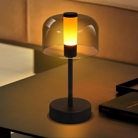 Lámpara de mesa LED regulable a pilas – Lámpara de mesita de noche inalámbrica recargable USB-C 1800K-6500K Metal + Acrílico negro Lámpara táctil con función de memoria para uso en interiores