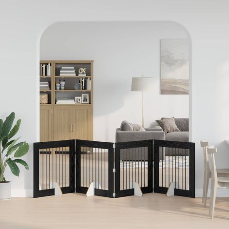 Cancello per cani pieghevole con supporti 4 pz Rovere Nero vidaXL