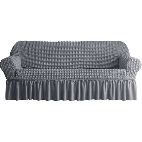 Housse de canapé extensible 3 places avec accoudoirs - Gris, pour canapé 190–230 cm (92% polyester / 8% spandex) (1/4)
