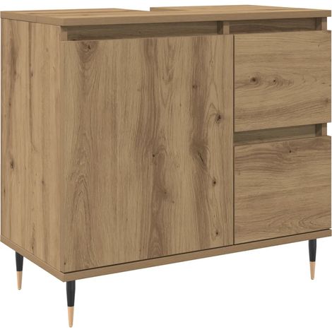 Mueble de baño de madera de ingeniería de 65 x 33 x 60 cm con amplio espacio de almacenamiento estilo industrial acabado en roble artesanal 020051104 (1/5)