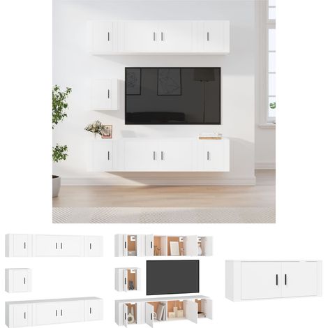 TV-Schrank Weiß - vidaXL 7-tlg. TV-Schrank-Set Weiß Holzwerkstoff - Wandmontage (1/5)