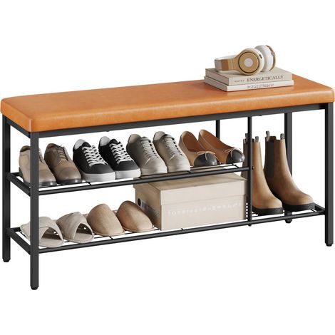 WOLTU Panca porta scarpe in similpelle con ripiano portaoggetti per corridoi/ingressi/soggiorni, 100x30x50 cm, marrone