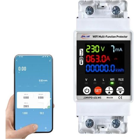 Disjoncteur intelligent monophasé à réenclenchement automatique avec WiFi, affichage numérique et compteur d'énergie en kilowattheures (1/5)