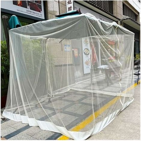 Moustiquaire pour parasols de terrasse de 7,5 à 11 pieds/300 x 230, toile en maille polyester, moustiquaire universelle pour parasol avec porte zippée et cordons réglables. (1/5)