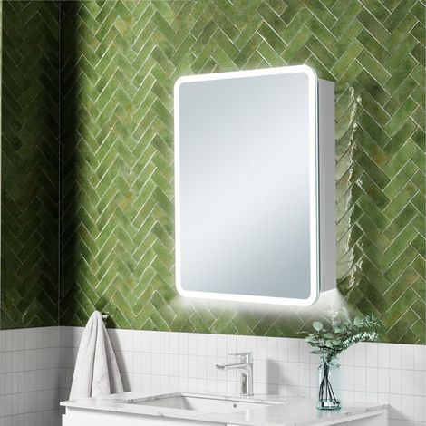 Signature Theo 1-Door LED Mirrored Bathroom Cabinet with Demister Pad 700mm H x 500mm W (1/3)
