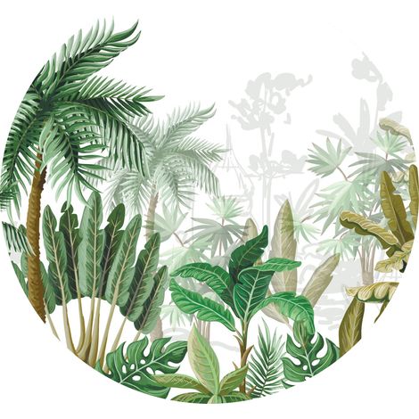 papier peint panoramique rond adhésif feuilles tropicales vert jungle - Sanders & Sanders (1/5)