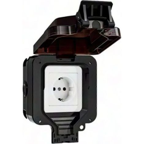 Prise murale étanche IP66 220V noir avec interrupteur intégré, prise électrique encastrable UE pour appareils domestiques, connecteur mural robuste (1/5)