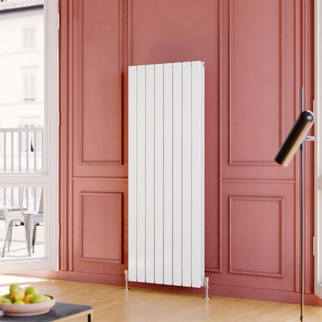ELEGANT 1600x608mm Designer White Double Flat Panel Vertical Radiator Central Heating with White Thermostatic Radiator Valves (1/5)