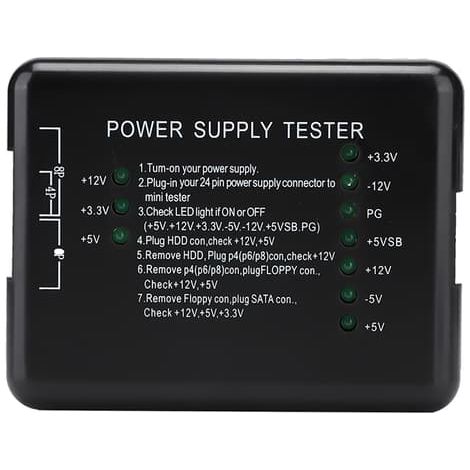 Testeur d'alimentation PC noir 24 broches compatible PSU/ATX/SATA/HDD avec voyant lumineux (1/5)