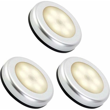 Veilleuse detecteur de mouvement intérieur,lampe led detecteur de mouvement pile pour escaliers, Eclairage LED Placard Armoire Couloir chambre enfant Auto ON / OFF 3M Adhésif (3pcs,blanche chaude)--TR (1/4)