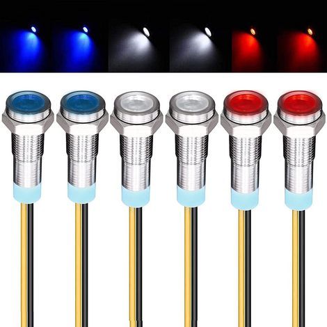 6pcs 220V-230V 6mm LED Panneau Pilote Dash Avertissement Voyant Lampe Voyant Lampe Pilote Dash Ampoules Directionnelles. Rouge/Bleu/Blanc (1/4)