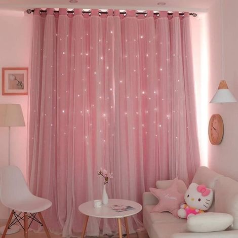 Rideaux occultants double couche, rideaux étoiles ajourés en gaze pour décoration maison chambre - rose - 150200 cm (1/4)