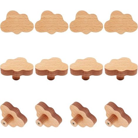 Griffe – 12er-Set – Holz – 6 x 4,1 x 3,2 cm – Wolkenmotiv – Geeignet für Kinderzimmer, Kleiderschränke, Küchenschränke etc. – Inkl. Schrauben – Kompakte Griffe – Tür- und Schubladengriffe