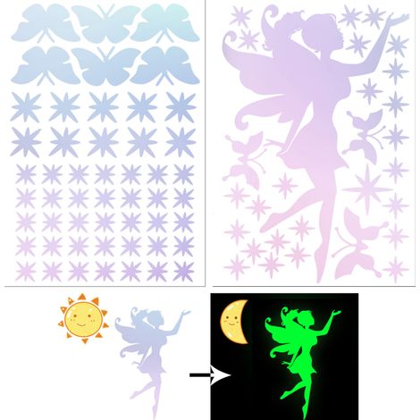 2 pièces Stickers muraux, étoiles phosphorescentes, papillons, décoration chambre enfant, surface lisse (1/5)