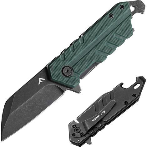 Klappmesser mit G10 Griff, Flaschenöffner, Gürtelclip, Grün
