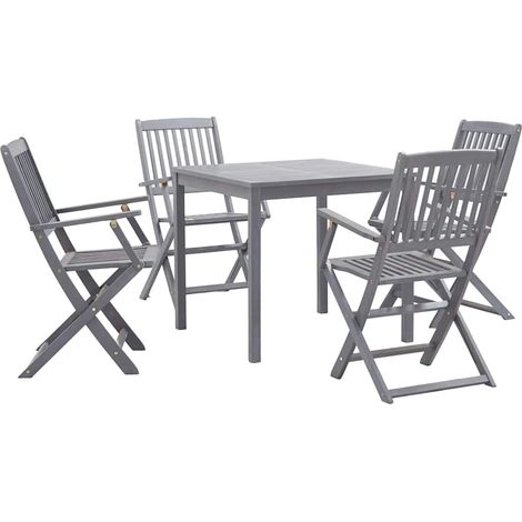 Ensemble repas extérieur 5 pièces en bois d'acacia massif gris, table et chaises pliables - PANGIVO (1/5)