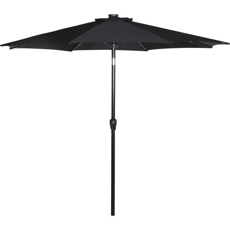 Rices Parasol de protection solaire inclinable, avec manivelle, LED solaire,Ø3m, noir/noir.