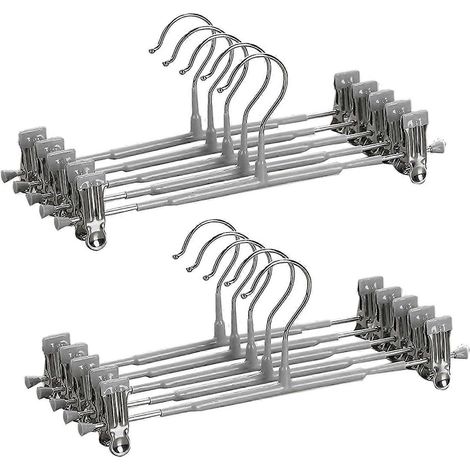 Stabile 30 cm lange Kleiderbügel für Hosen und Röcke mit Clips, Metallbügel für Jeans, Shorts und andere Kleidungsstücke, schwarz, Vliesstoff, 10er-Packung, grau (1/5)