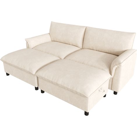 Sofá modular rinconero de chenilla con otomana móvil y almacenaje 216 x 77 x 82 cm beige HOMVRA (1/5)