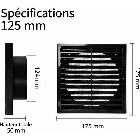 Grille d'aération extérieure ronde à persiennes noir 5 pouces 125 chapeau d'évacuation mural pour salle de bain et sèche-linge – 17,5 × 17,5 × 5 cm – Livraison gratuite
