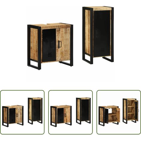 vidaXL Massivholz Möbel - Badezimmermöbel-Set 2 pcs Braun und Schwarz Massivholz Mango (1/5)